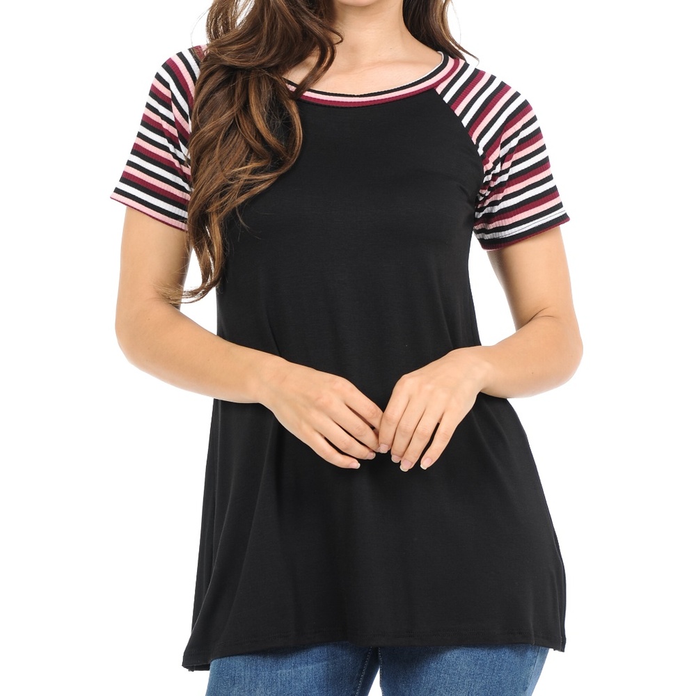 COPY - Solid Black/W Striped Shoulder Top